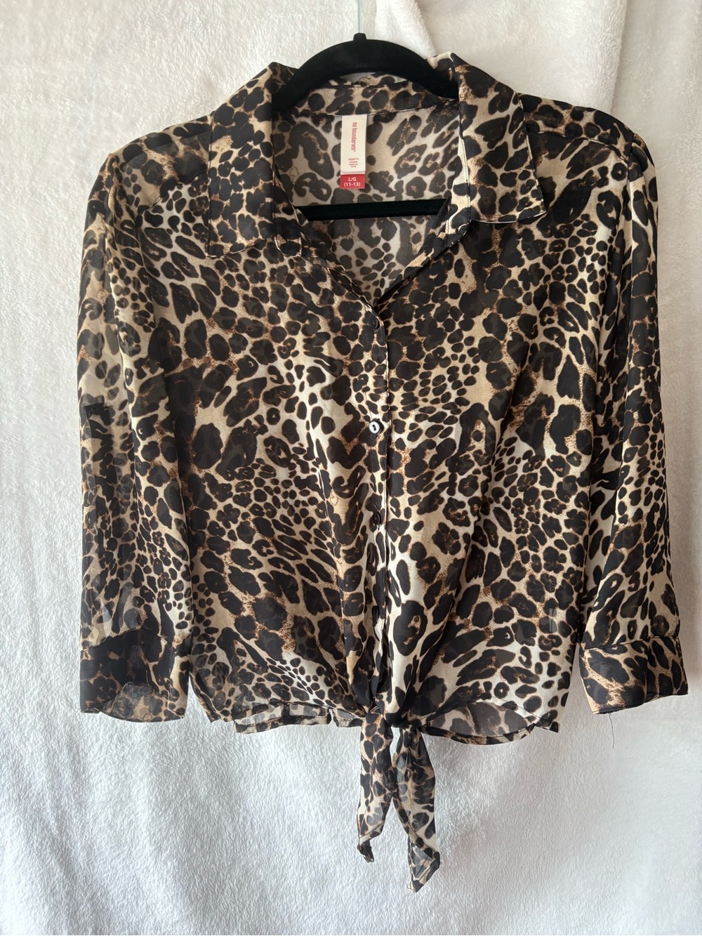 No Boundaries Leopard Print Tie-Hem Button Down Shirt - Brown/Black